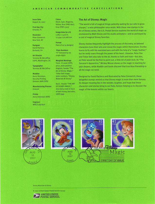 0734 41c The Art of Disney Magic #4192 95 Souv Page  